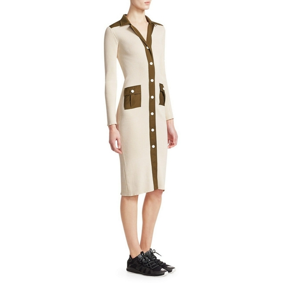 GANNI Paradise Redwood Tech Knit Bodycon Cardigan Dress - Picture 3 of 11